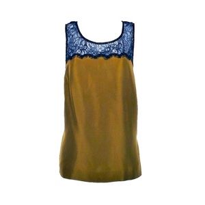 J. Crew Olive 🫒 Silk  with Black 🖤 Lace Lose the Shell top. NWOT size 4